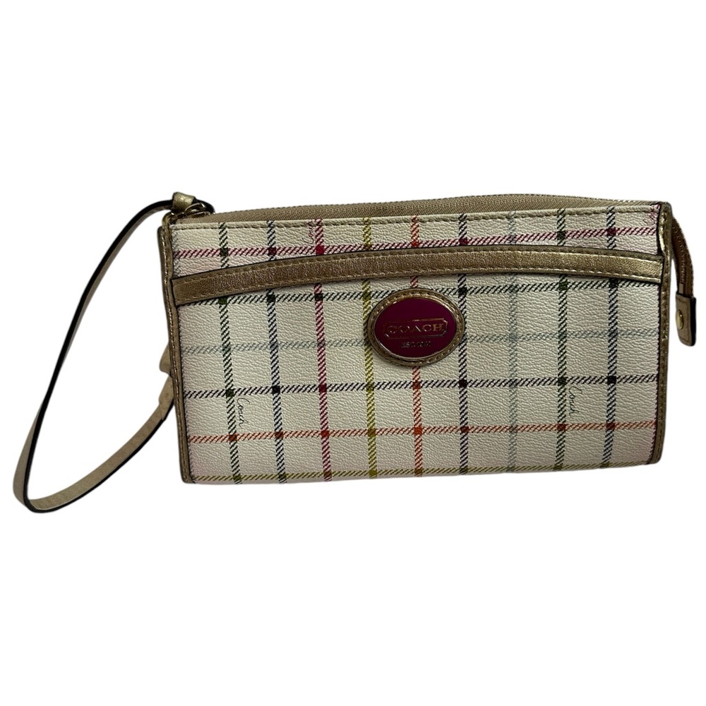 Coach GUC Multicolor Plaid Heritage Coated Canvas and Leather Wallet w/ COA